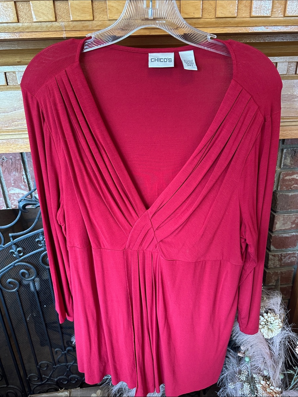 Chico's Deep Red Wrap-Style Long Sleeve Top, Chico’s Size 3, PTP, NWOT, unworn